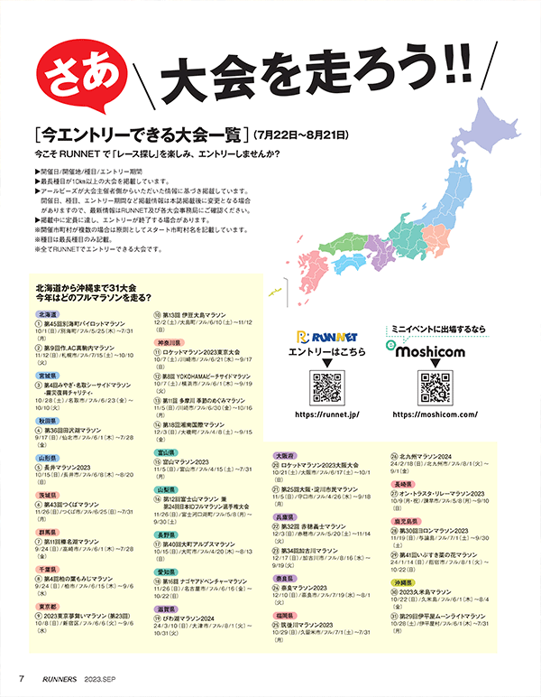 特集ページ：今エントリーできる161大会を紹介<br>大会を走ろう